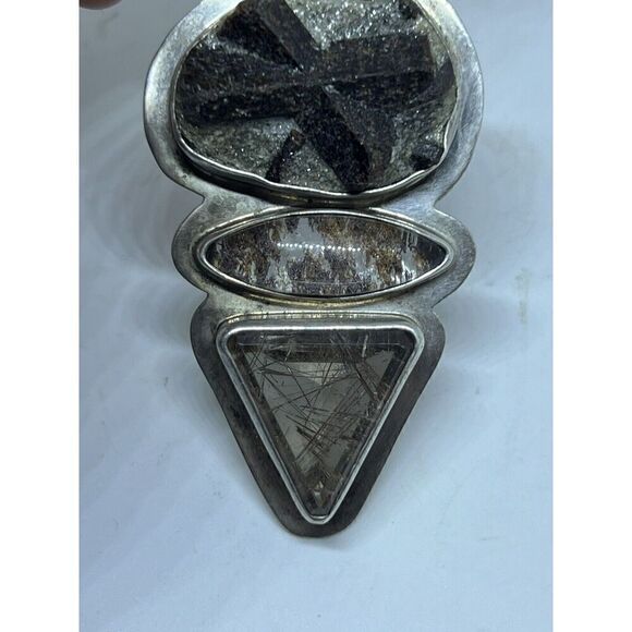 Staurolite Matrix Purple Garden Quartz Rutilated Quartz Silver Pendant with Bale - Picture 6 of 12